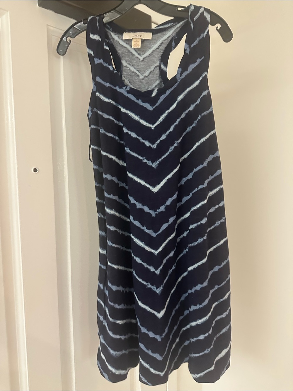 LOFT Navy and Light Blue Chevron Racerback Dress